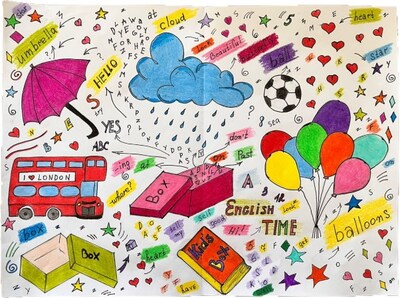 'I love London', khẩu hiệu trên chiếc xe buýt trong một bức tranh dễ thương của học sinh Thổ Nhĩ Kỳ. (PRNewsfoto/Cambridge University Press & Assessment)