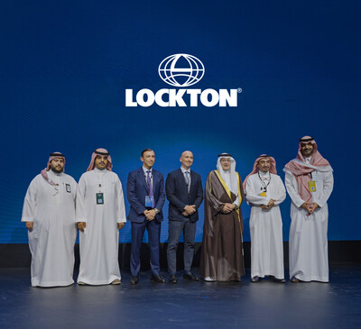 (from right): Mohammad Al Abdul Jabbar, CEO of Lockton Saudi Arabia; Khalid Al Deghaither, Vice President of Compliance; Naji A Tamimi, CEO of the Insurance Authority; Faris Khatib, CEO of Lockton Middle East and North Africa; Ata Khatib, Chairman of Lockton Middle East and North Africa; and two representatives of the Insurance Authority. 